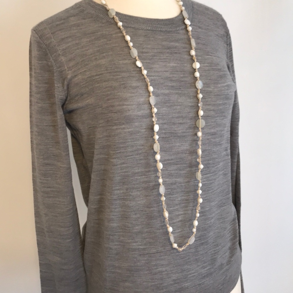 White Glass Bead and Rope Necklace